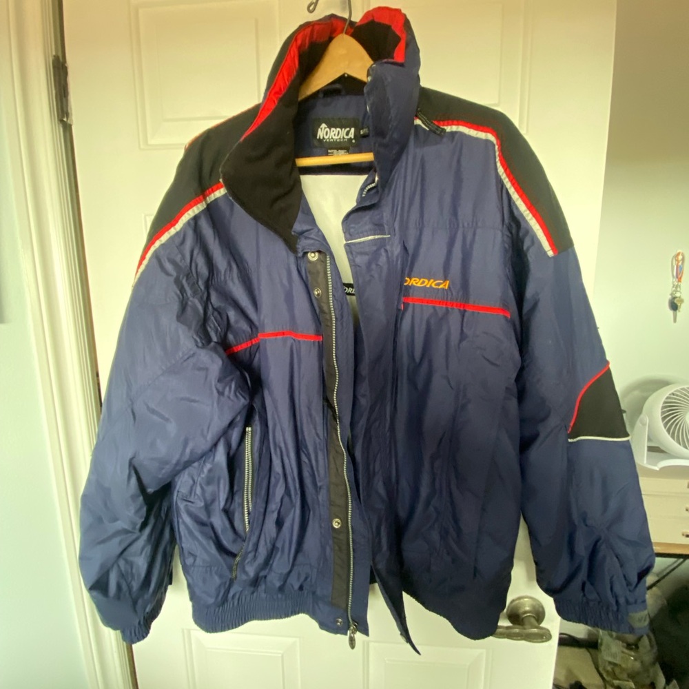 Men's Navy Blue Insulated Jacket with Red Trim